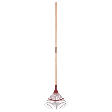 Round wire grass broom, terracotta, wooden handle, Leborgne brand.