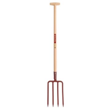 Terracotta digging fork with wooden handle by Leborgne