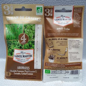 Herb Mix seed tape (Common Chives - Common Parsley 2 - Coriander - Common Chervil) - Organic - Ferme de Sainte Marthe seeds