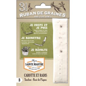 Carte ruban de Carotte Touchon - Radis Rose de Pâques - Bio - Ferme de Sainte Marthe