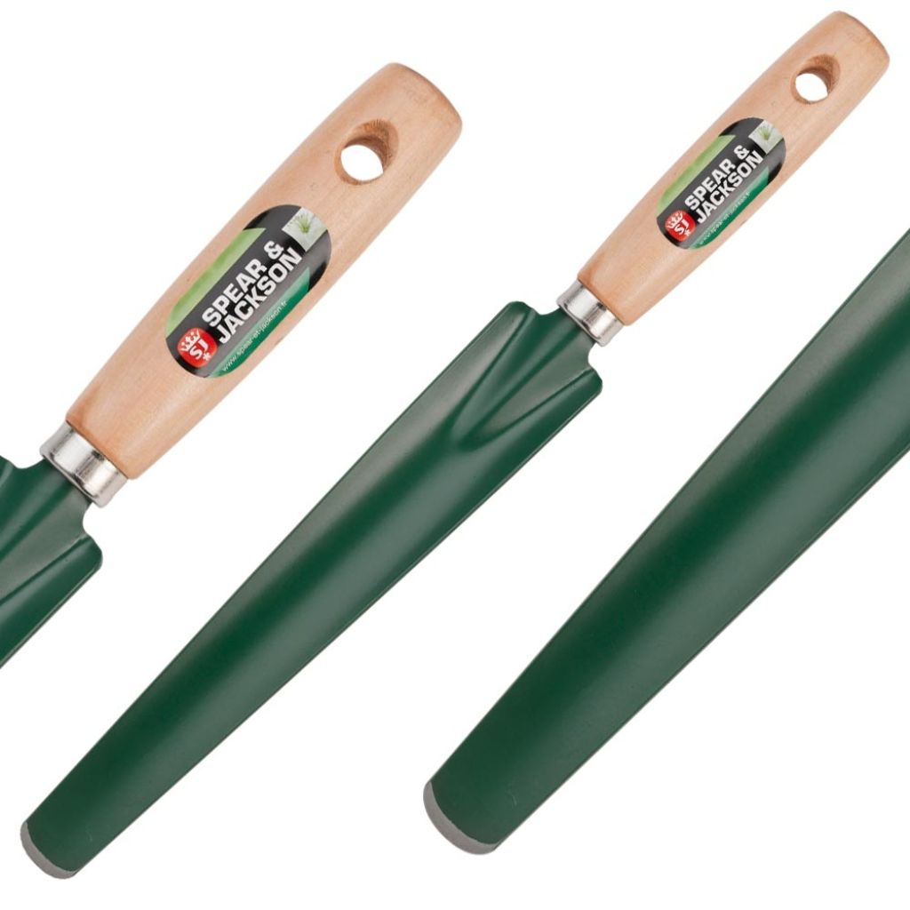 Sharpened weeding trowel with a wooden handle by Spear & Jackson