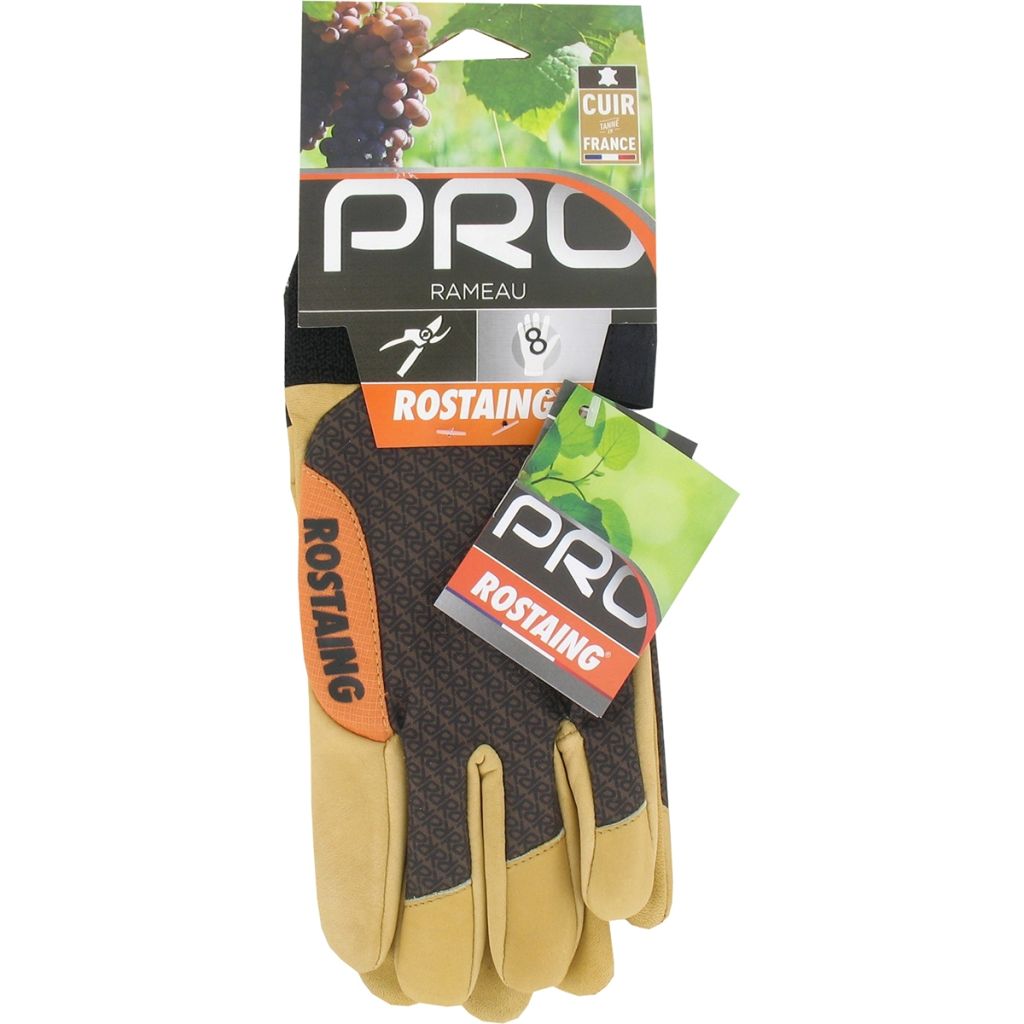 Rostaing professional pruning gloves, leather palm, Rameau-brown colour