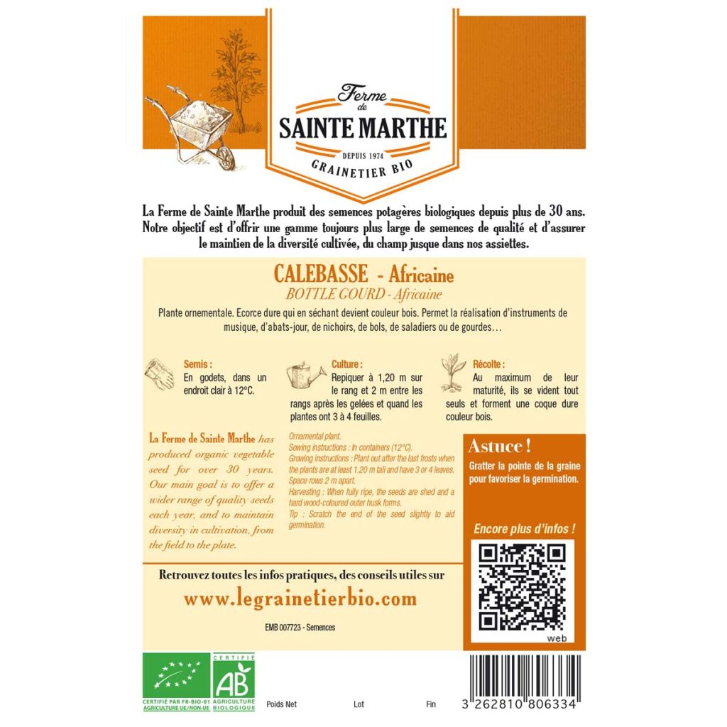 Calebasse Africaine Bio - Ferme de Sainte Marthe seeds