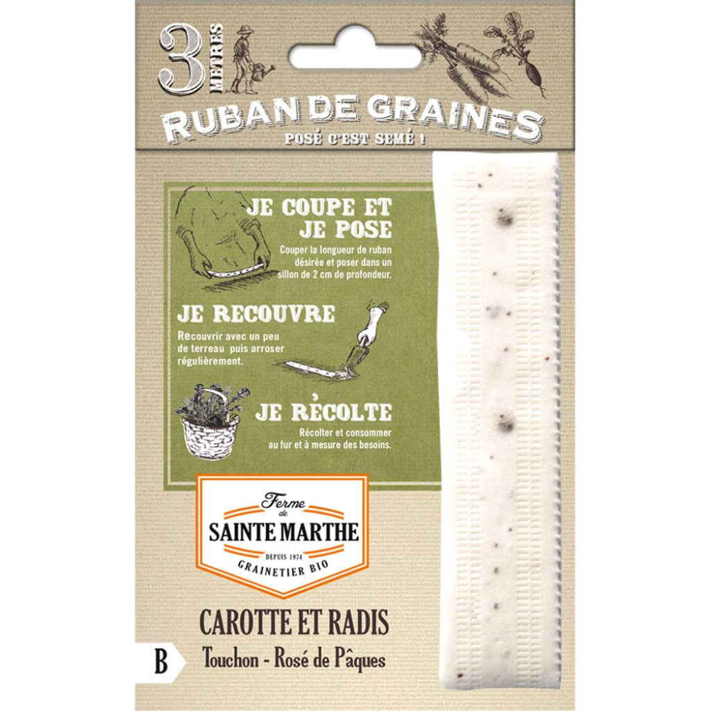 Carte ruban de Carotte Touchon - Radis Rose de Pâques - Bio - Ferme de Sainte Marthe