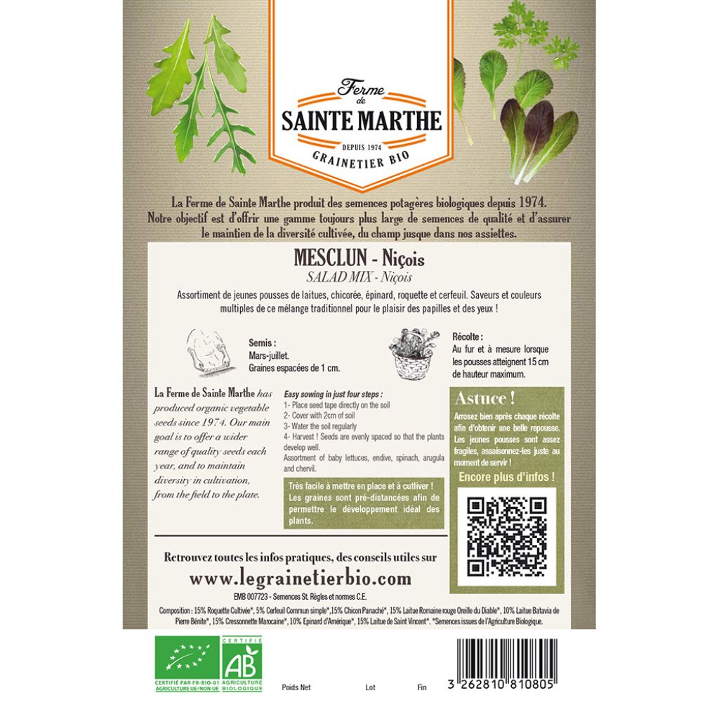 Carte ruban de Mesclun niçois Bio - Ferme de Sainte Marthe