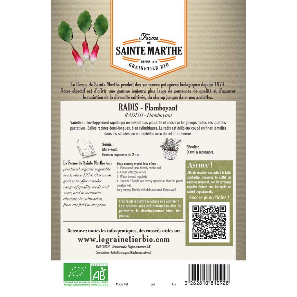 Radish Flamboyant - Ferme de Sainte Marthe seeds