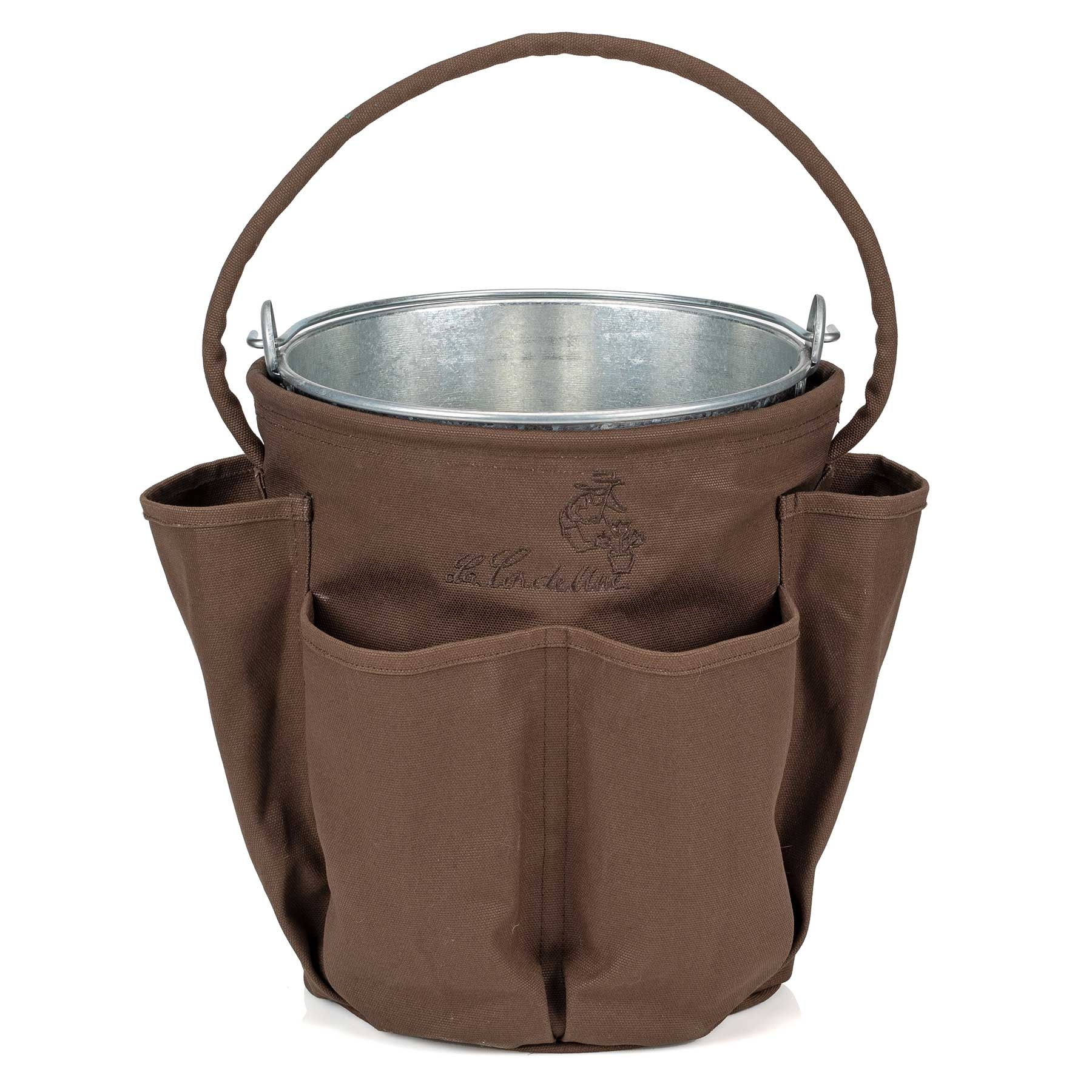 Water Bucket Bag with 6 Pockets, Embroidered, with a 13 L Galvanised Steel Bucket