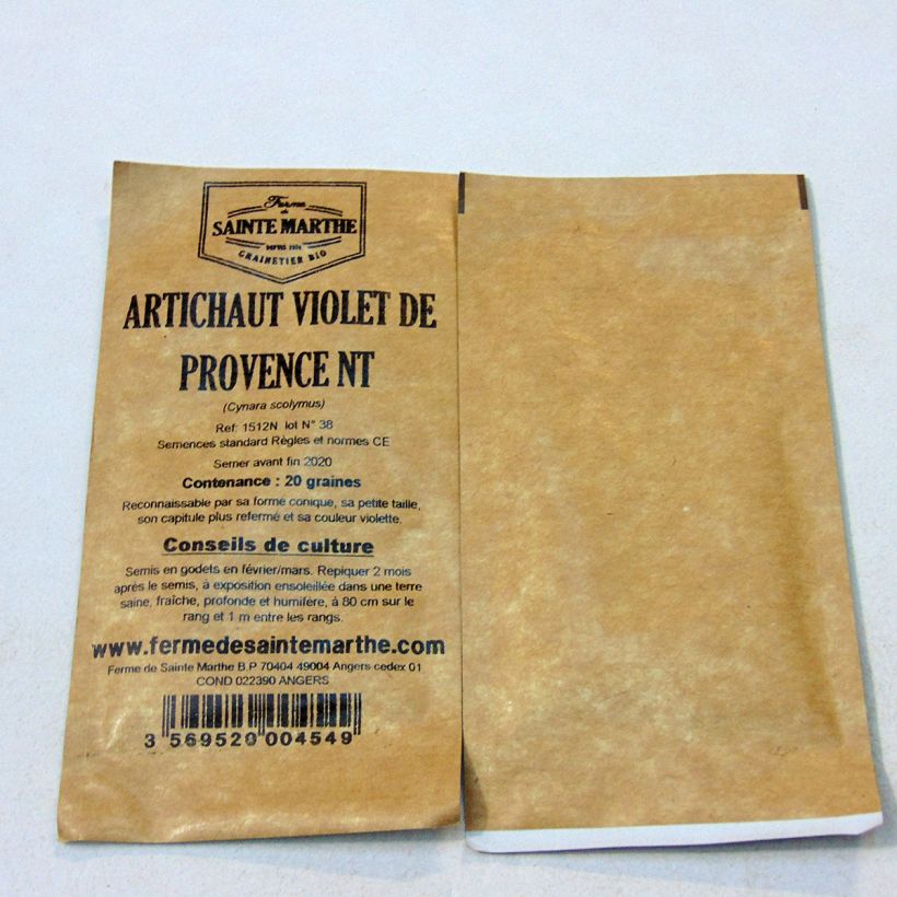 Example of Organic Artichoke Violet de Provence - Ferme de Sainte Marthe seeds per pack of 20 seeds specimen as delivered