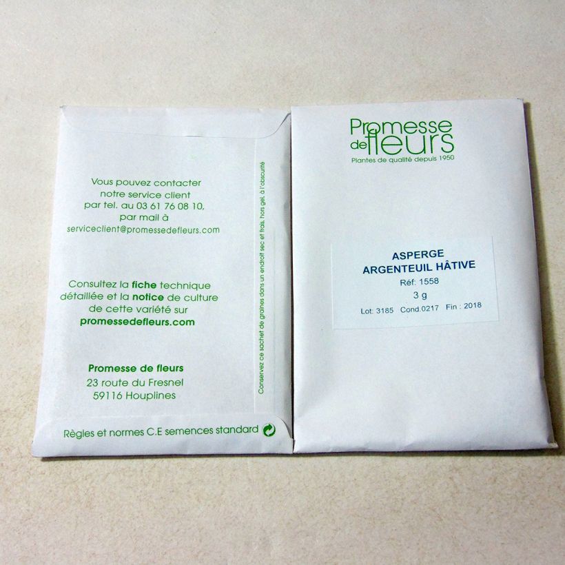 Example of Asparagus Early Argenteuil Seeds per pack of 125 seeds (3g) specimen as delivered