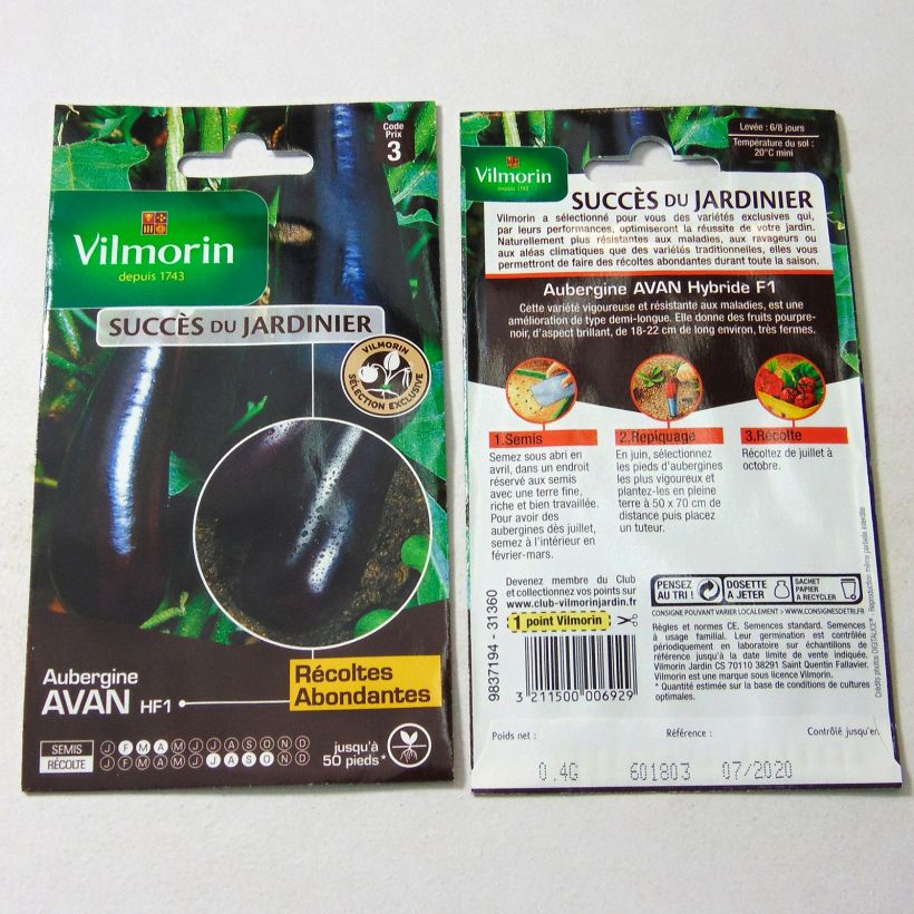 Example of Aubergine Avan F1 - Vilmorin Seeds per pack of 50 seeds (0.4g) specimen as delivered
