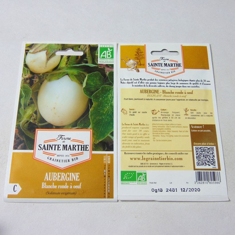 Example of Aubergine Blanche Ronde à Oeuf - Ferme de Sainte Marthe seeds specimen as delivered