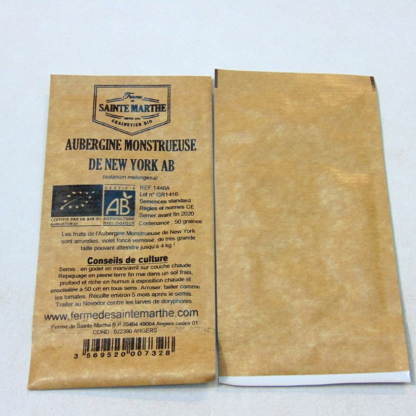 Example of Aubergine Monstrueuse de New-York - Ferme de Sainte Marthe seeds per pack of 50 seeds specimen as delivered
