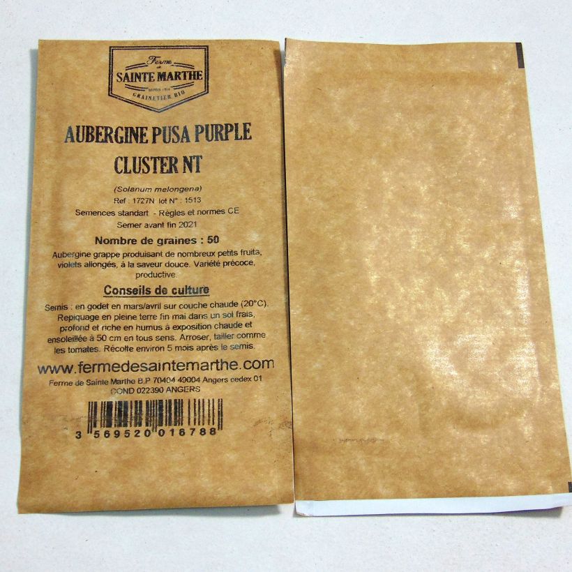 Example of Aubergine Pusa Purple Cluster - Ferme de Sainte Marthe untreated seeds per pack of 50 seeds specimen as delivered