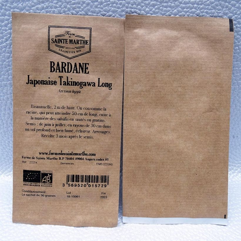 Example of Burdock Takinogawa Long or Gobo - Ferme de Ste Marthe untreated seeds per pack of 50 seeds specimen as delivered
