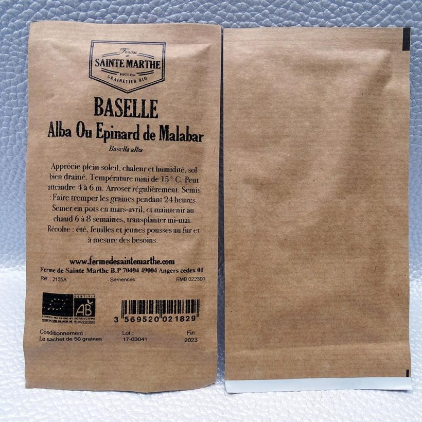 Example of Basella Alba or Malabar Spinach - Ferme de Sainte Marthe untreated seeds per pack of 50 seeds (2g) specimen as delivered