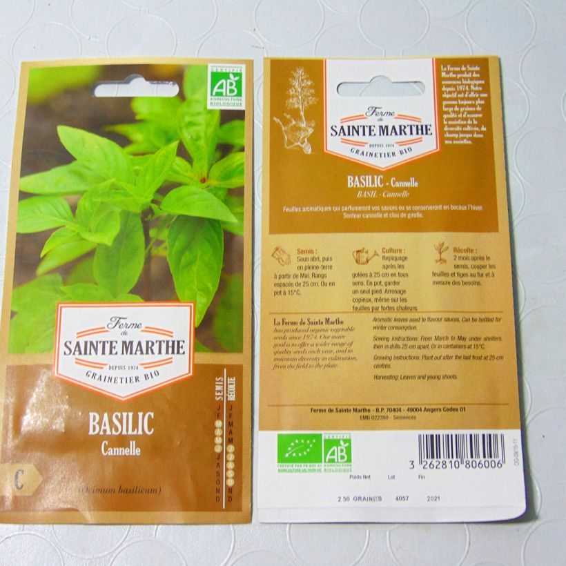 Example of Cinnamon Basil - Ferme de Sainte Marthe seeds per pack of 150 seeds (0.2g) specimen as delivered