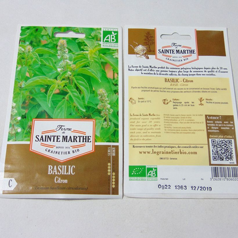 Example of Lemon Basil - Ferme de Sainte Marthe seeds per pack of 150 seeds (0.22g) specimen as delivered
