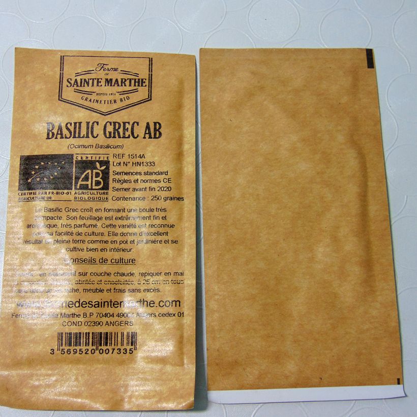 Example of Greek Basil - Ferme de Sainte Marthe Seeds per pack of 250 seeds (0.25g) specimen as delivered