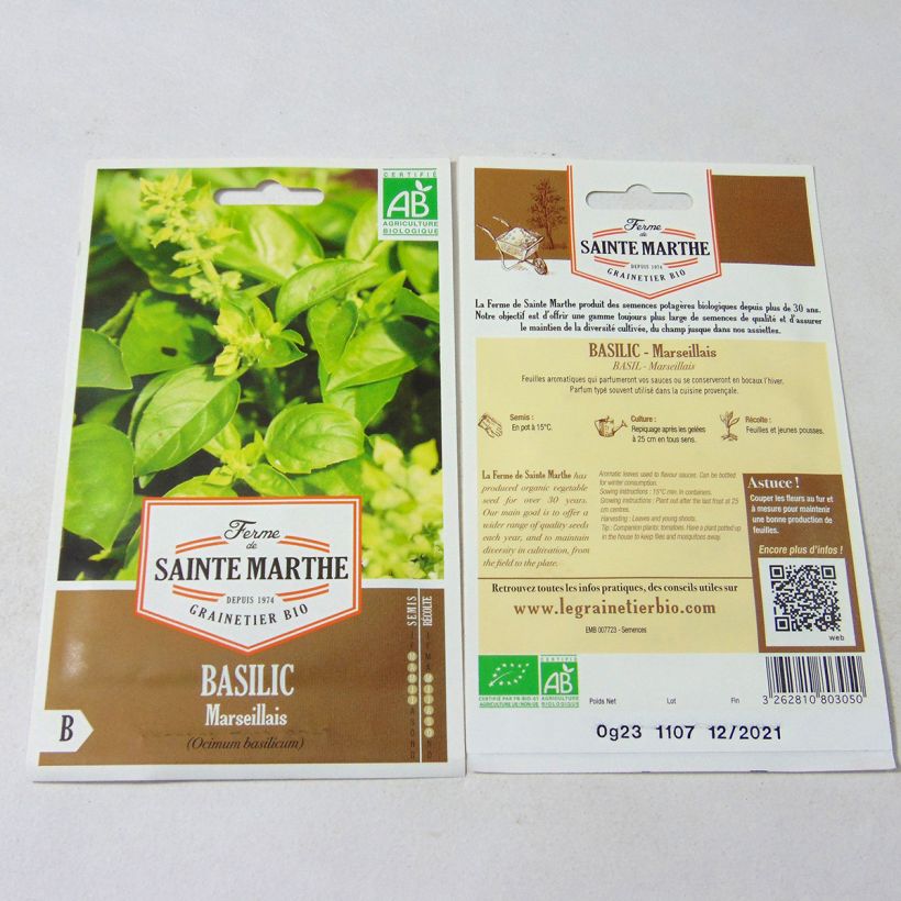 Example of Marseille Basil - Ferme de Sainte Marthe Seeds per pack of 100 seeds (0.23g) specimen as delivered