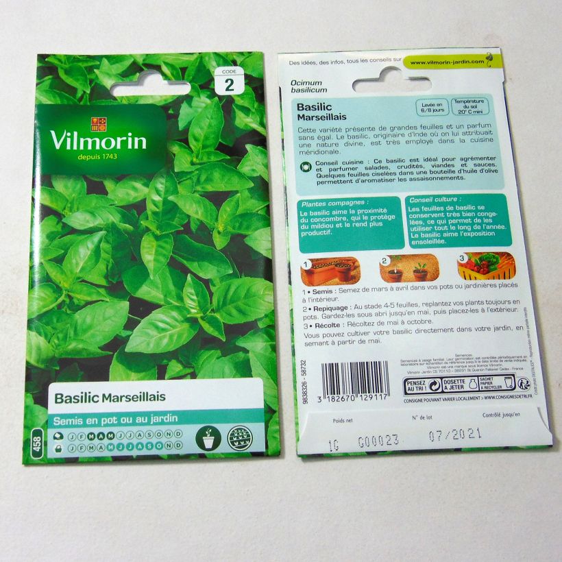 Example of Marseille Basil per pack of 800 seeds (1g) specimen as delivered
