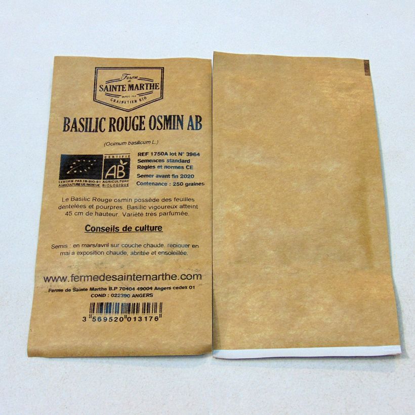 Example of Organic Osmin Red Basil - Ferme de Sainte Marthe seeds per pack of 250 seeds (0.33g) specimen as delivered