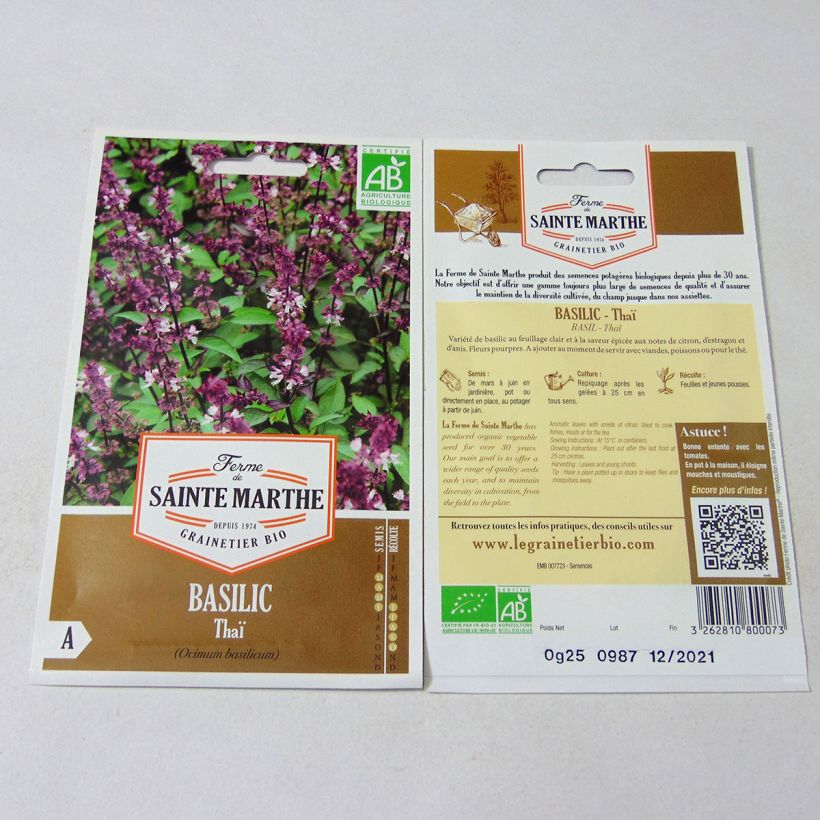 Example of Thai Basil - Ferme de Sainte Marthe Seeds per pack of 150 seeds (0.25g) specimen as delivered