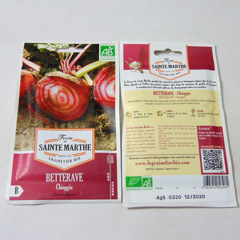 Example of Chioggia Beetroot - Ferme de Sainte Marthe seeds per pack of 300 seeds (4.5g) specimen as delivered