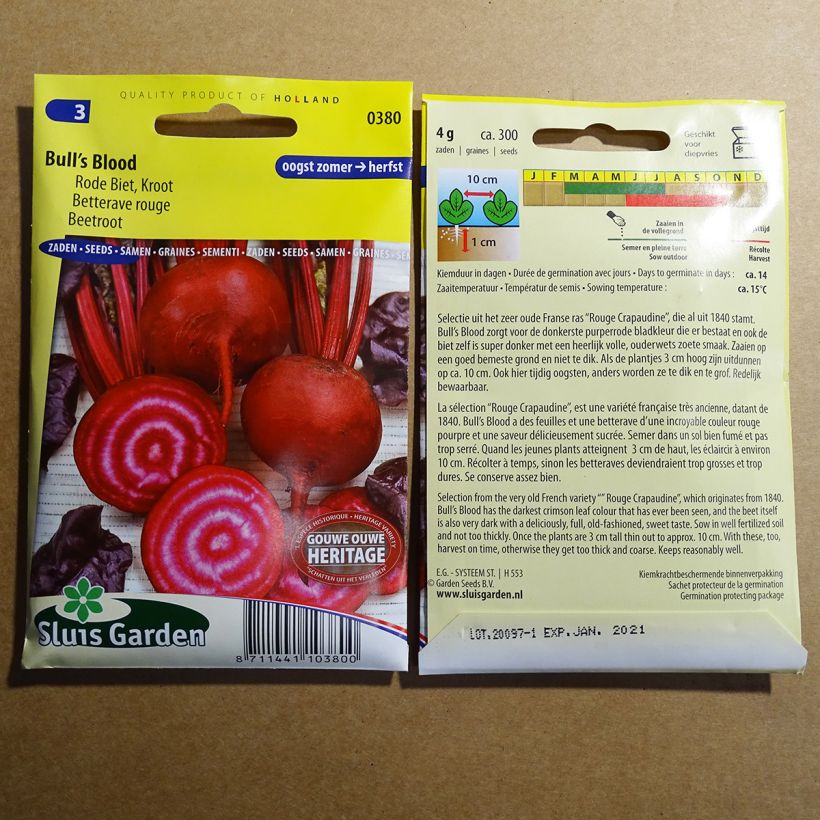 Example of Beetroot Bull’s Blood per pack of 200 seeds (5g) specimen as delivered