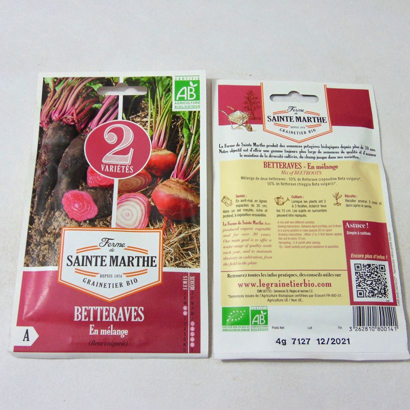 Example of Choggia and Crapaudine Beetroot Mix - Ferme de Sainte Marthe seeds per pack of 200 seeds (4g) specimen as delivered