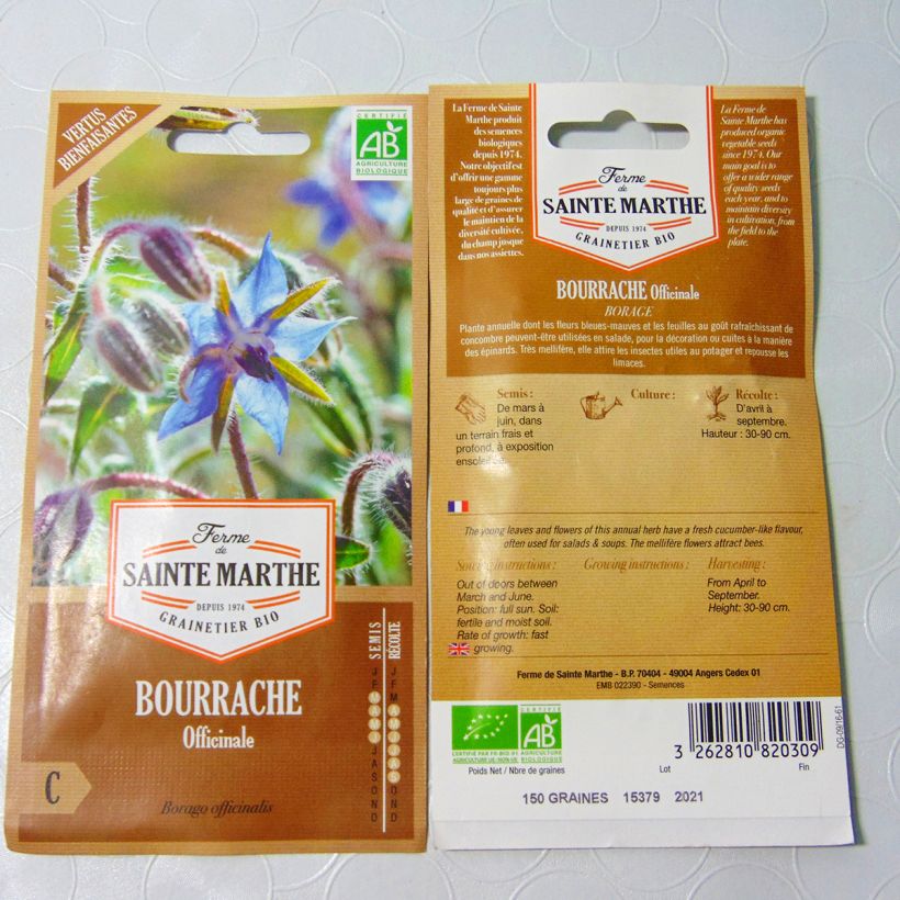 Example of Borage - Ferme de Ste Marthe Seeds per pack of 90 seeds (2g) specimen as delivered