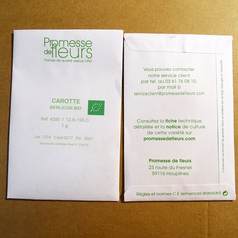 Example of Carrot Berlicum 2 Organic per pack of 750 seeds (1g) specimen as delivered