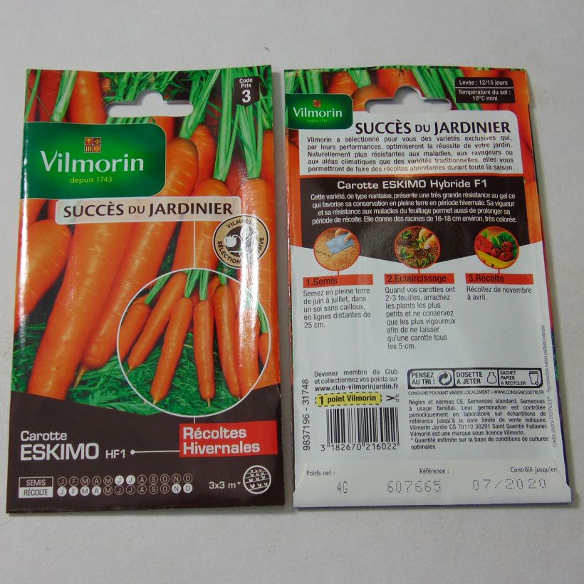 Example of Carrot Eskimo F1 - Vilmorin Seeds per pack of 2000 seeds (4g) specimen as delivered