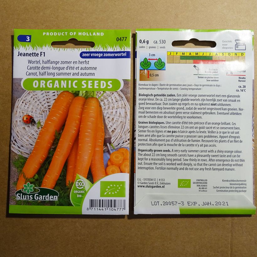 Example of Carrot Jeanette F1 per pack of 530 seeds specimen as delivered