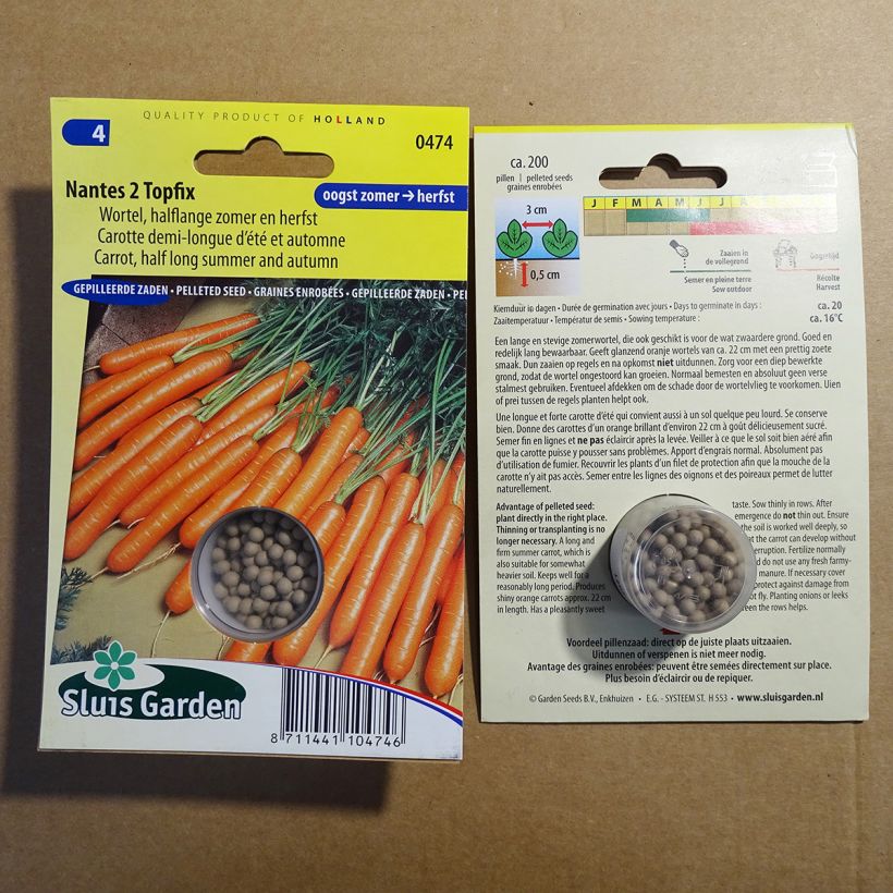Example of Carrot Nantes 2 Topfix - Pelleted Seeds per pack of 200 seeds specimen as delivered