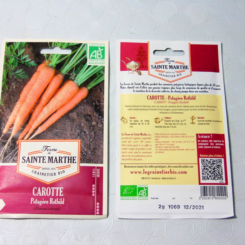 Example of Carrot Rothild - Ferme de Sainte Marthe Seeds per pack of 850 seeds (1g) specimen as delivered
