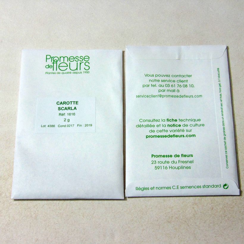 Example of Carrot Scarla per pack of 1500 seeds (2g) specimen as delivered