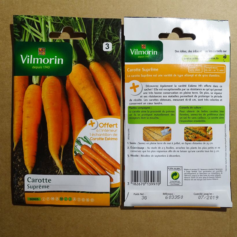 Example of Carrot Supreme - Vilmorin seeds - Daucus carota per pack of 1500 seeds (3g) specimen as delivered