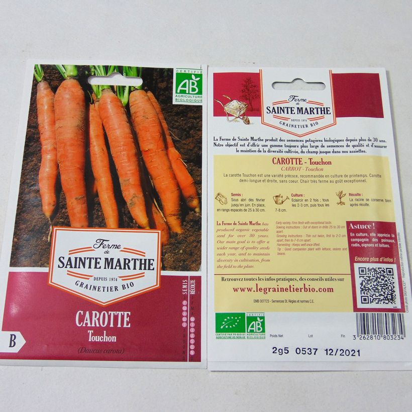 Example of Carrot Touchon - Ferme de Sainte Marthe Seeds per pack of 1700 seeds (2.5g) specimen as delivered