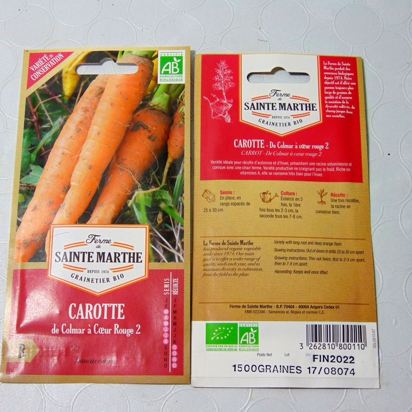 Example of Carrot Autumn King 2 - Ferme de Sainte Marthe seeds per pack of 1800 seeds (2g) specimen as delivered