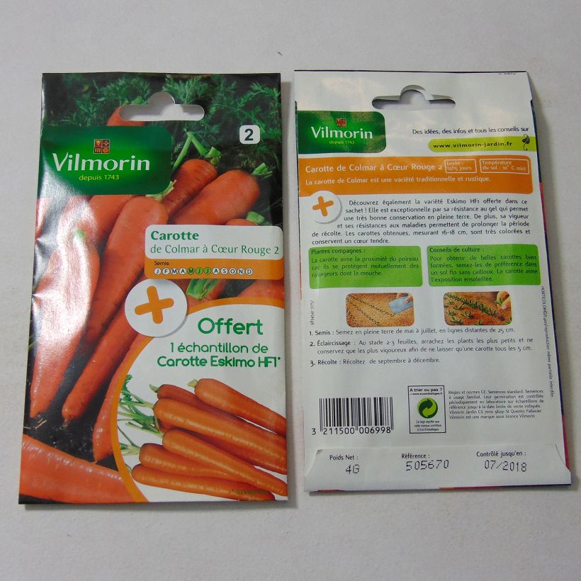 Example of Carrot Autumn King 2 + Eskimo F1 Sample - Vilmorin Seeds per pack of 2000 seeds (4g) specimen as delivered