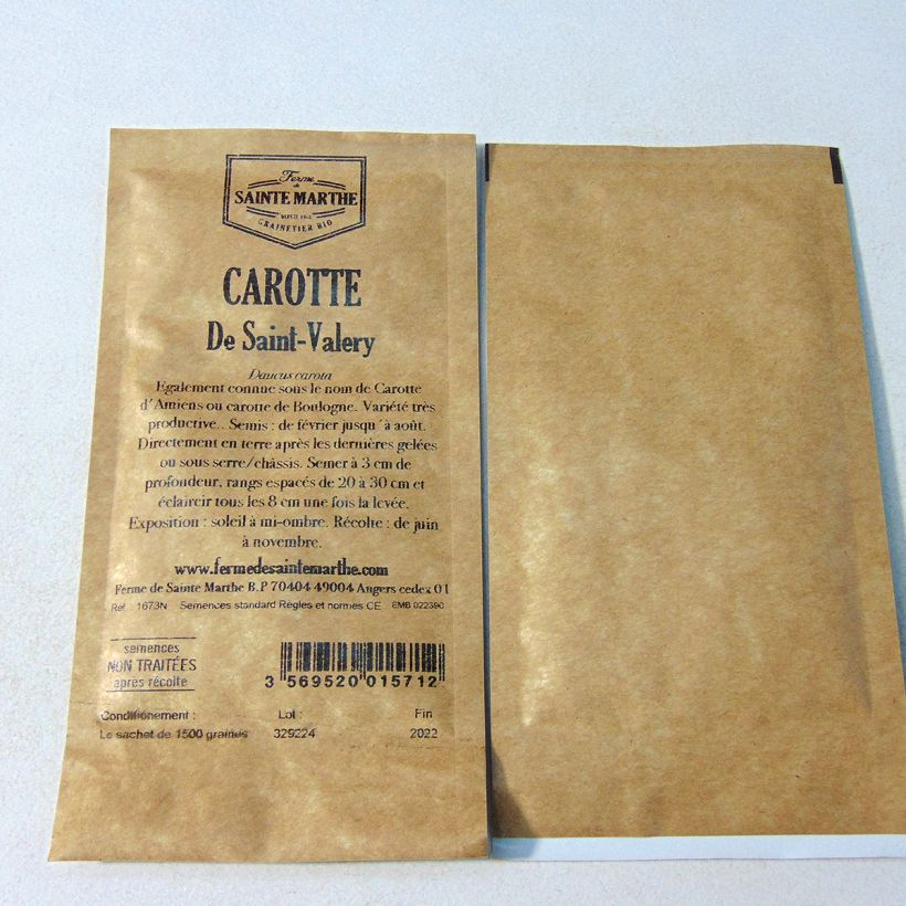 Example of Carrot de St-Valery - Ferme de Sainte Marthe untreated seeds per pack of 1500 seeds (1.95g) specimen as delivered