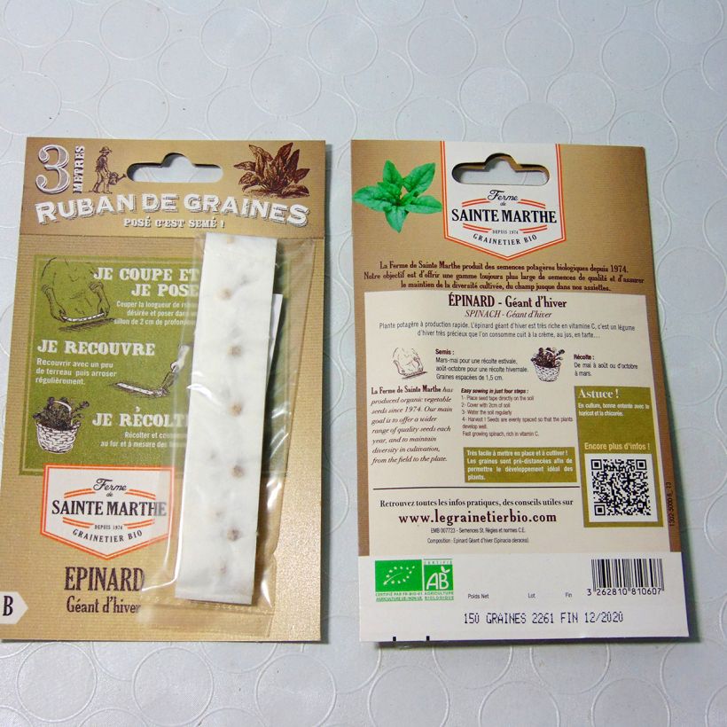 Example of Spinach Giant Winter Ribbon Seeds - Ferme de Sainte Marthe seeds per 2 g seed pack specimen as delivered