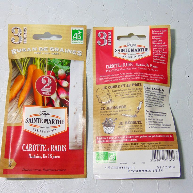 Example of Radish and Carrot Mix (De 18 Jours, Nantes) - Ferme de Sainte Marthe seeds Ribbon seeds specimen as delivered