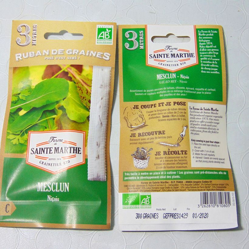 Example of Carte ruban de Mesclun niçois Bio - Ferme de Sainte Marthe seeds Ribbon seeds specimen as delivered
