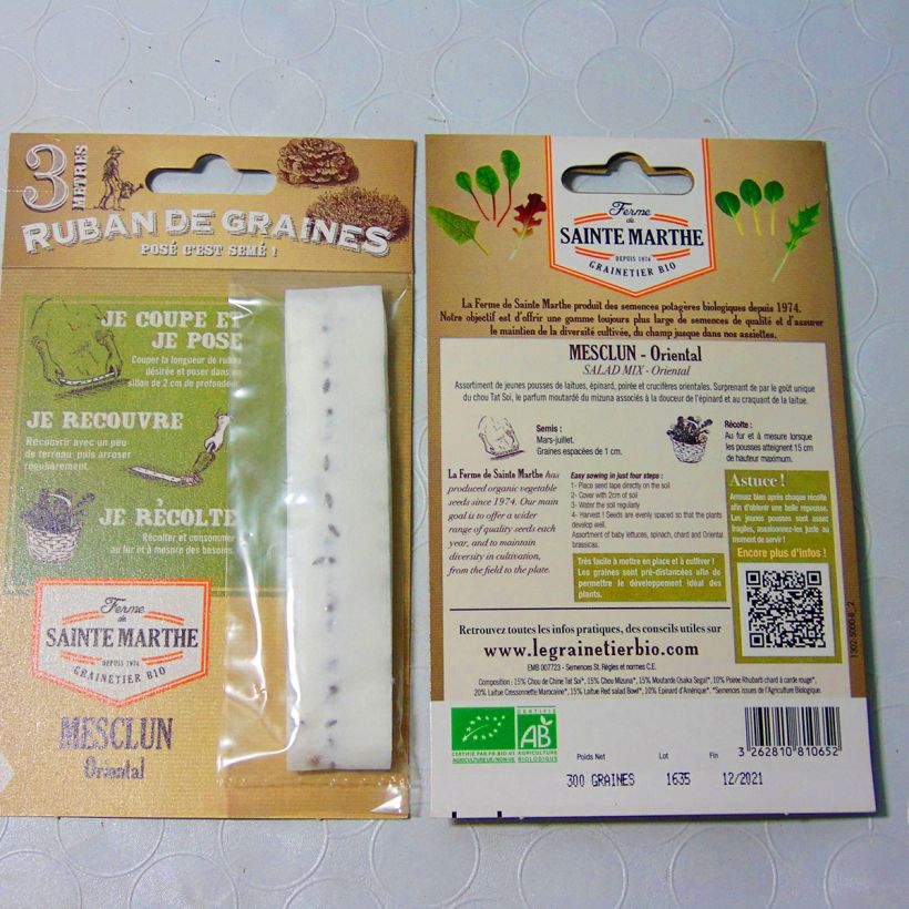 Example of Carte ruban de Mesclun oriental Bio - Ferme de Sainte Marthe seeds Ribbon seeds specimen as delivered