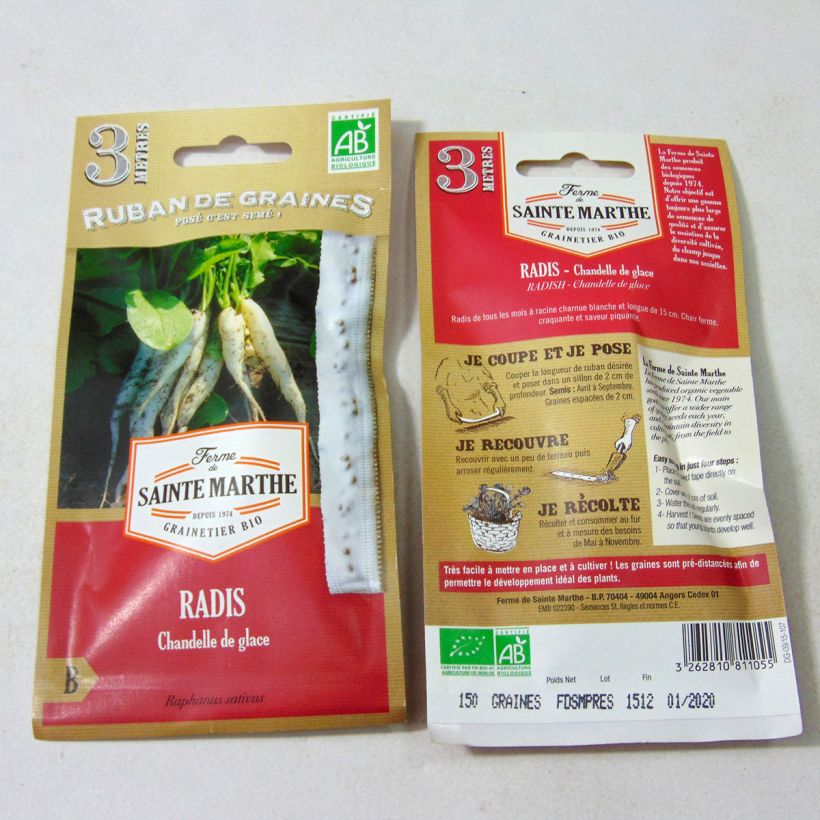 Example of Radish White Icicle Ribbon Seeds - Ferme de Sainte Marthe seeds per 1 g seed pack specimen as delivered