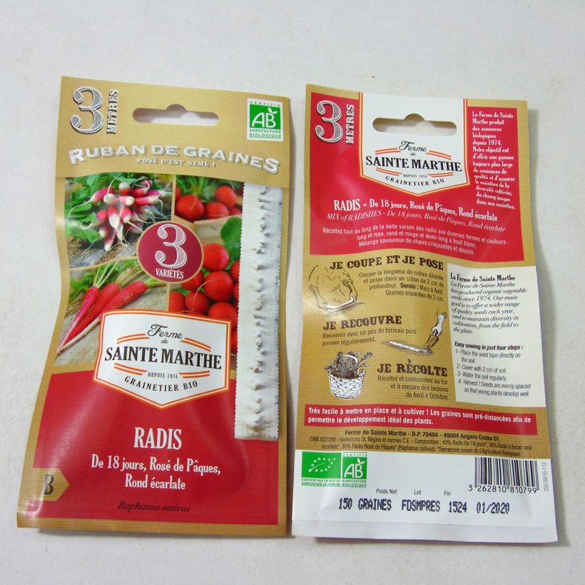 Example of Radish Fast-Maturing Mix - Ferme de Sainte Marthe seeds per 1 g seed pack specimen as delivered