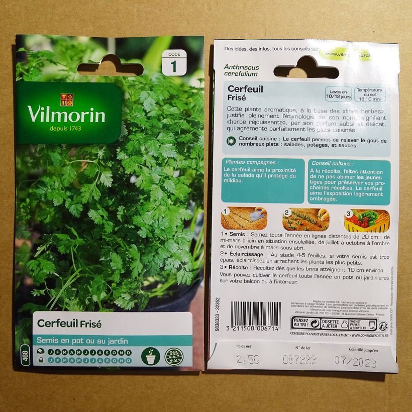 Example of Curled Chervil - Vilmorin Seeds per pack of 30 seeds (2g) specimen as delivered