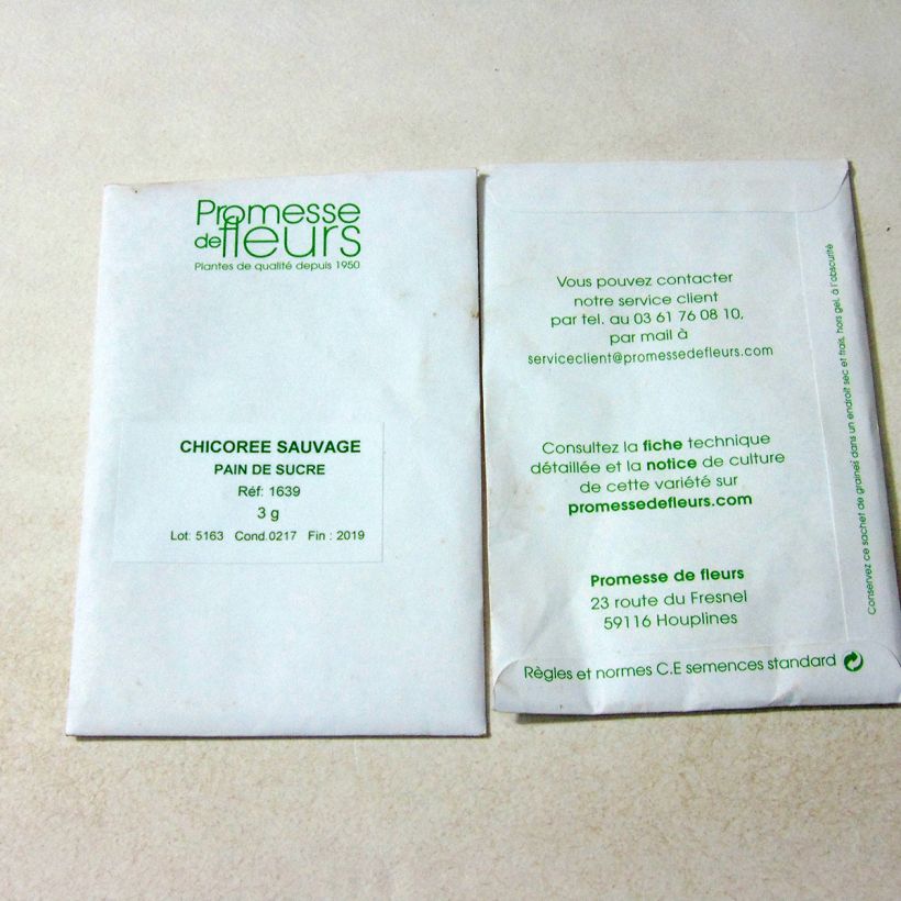 Example of Sugarloaf Chicory per pack of 1800 seeds (3g) specimen as delivered