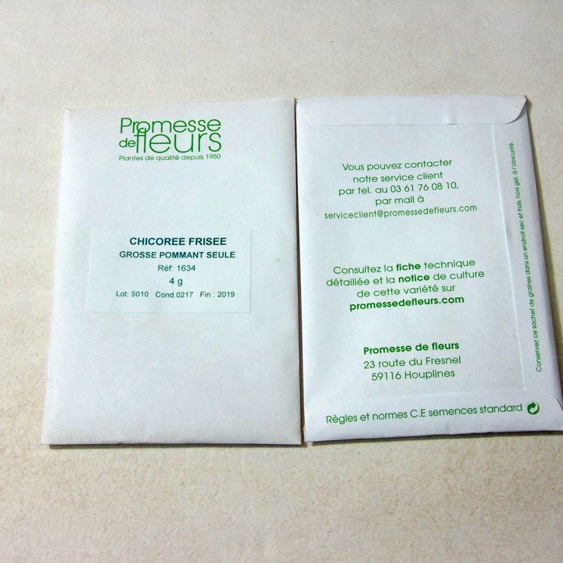 Example of Cichorium endivia var. crispum Grosse Pommant Seule per pack of 2500 seeds (4g) specimen as delivered